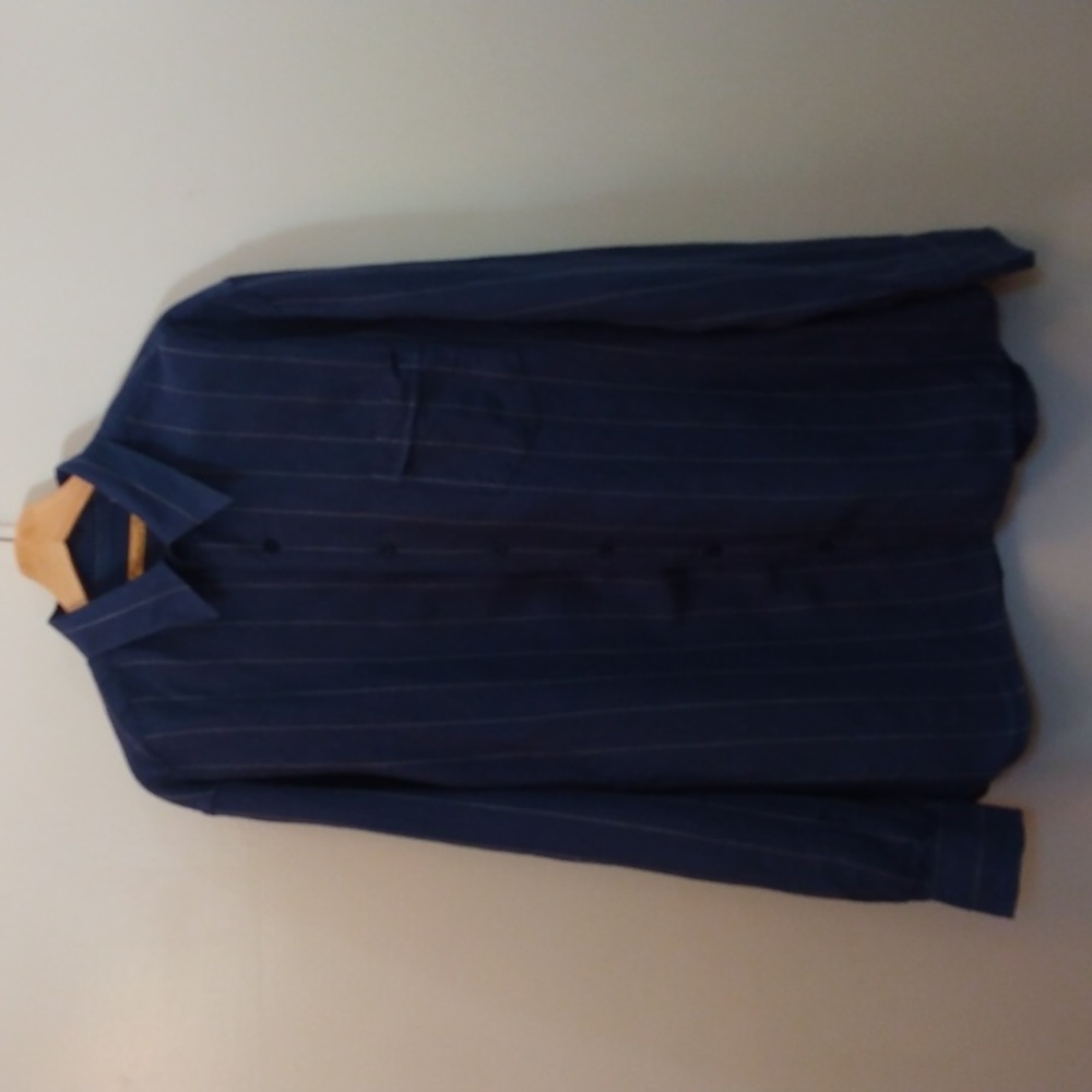 The Havanera Co. Blue/White Stripe Linen/Rayon Summer Shirt (Large)